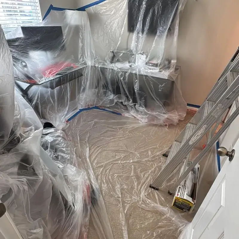 Office Contents Protected With Plastic Contianment